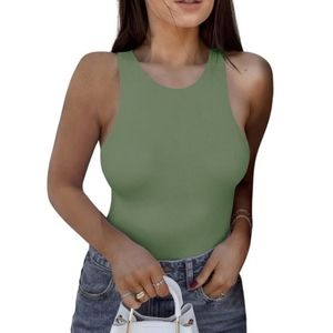 NWT ReoRia sleeveless Tank Bodysuit Halter Neck Racerback green, size M.